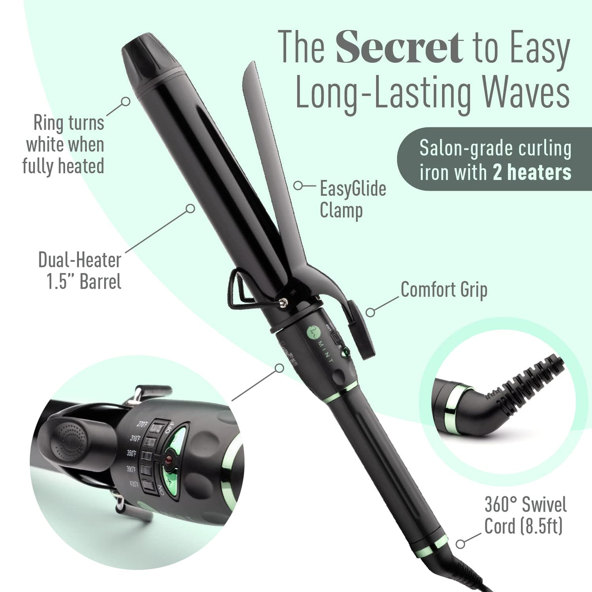 1.5&quot; Xtra Long Barrel Mint Curling Iron